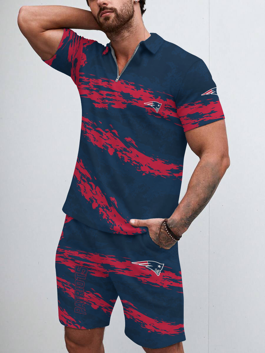 New England Patriots Limited Edition ZIP Polo Shirt And Shorts Two-Piece Suits