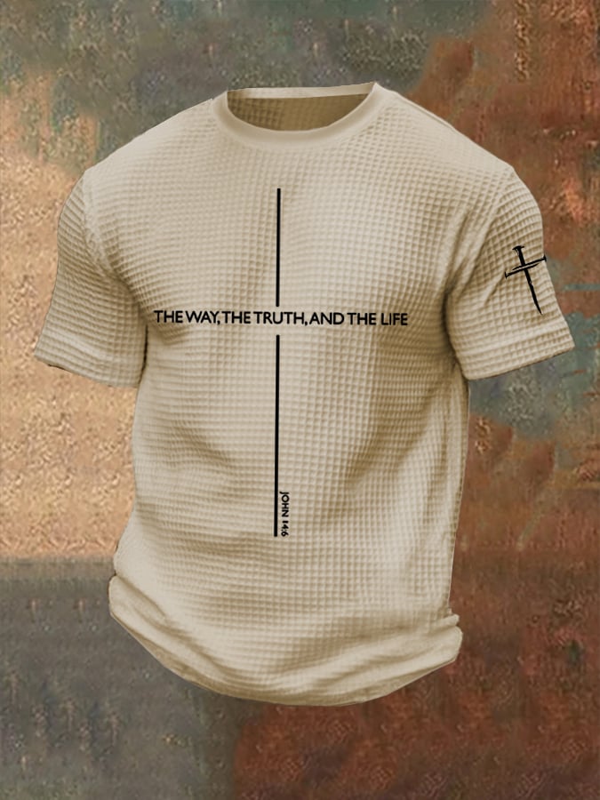 Men's Jesus The Way The Truth The Life Print Casual Waffle T-Shirt