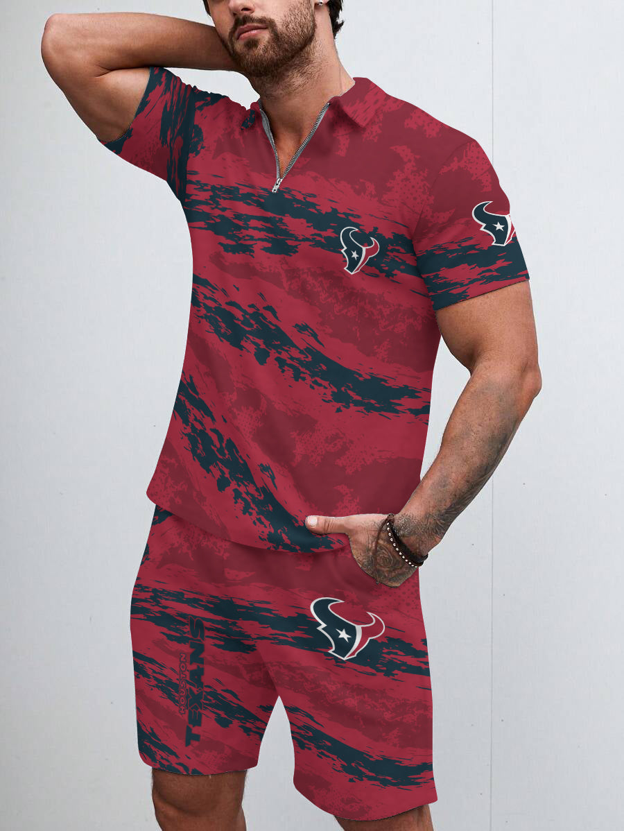 Houston Texans Limited Edition ZIP Polo Shirt And Shorts Two-Piece Suits