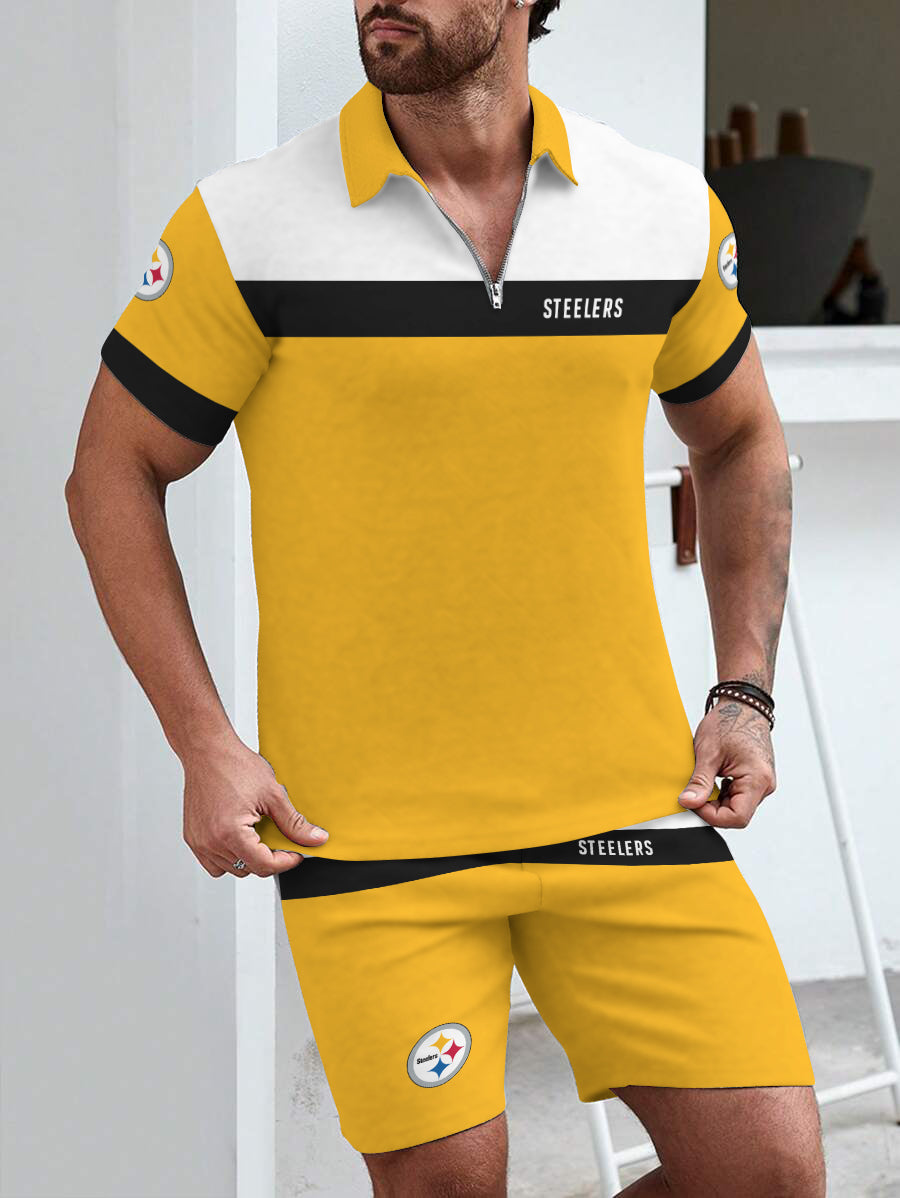 Pittsburgh Steelers  Limited Edition ZIP Polo Shirt And Shorts Two-Piece Suits