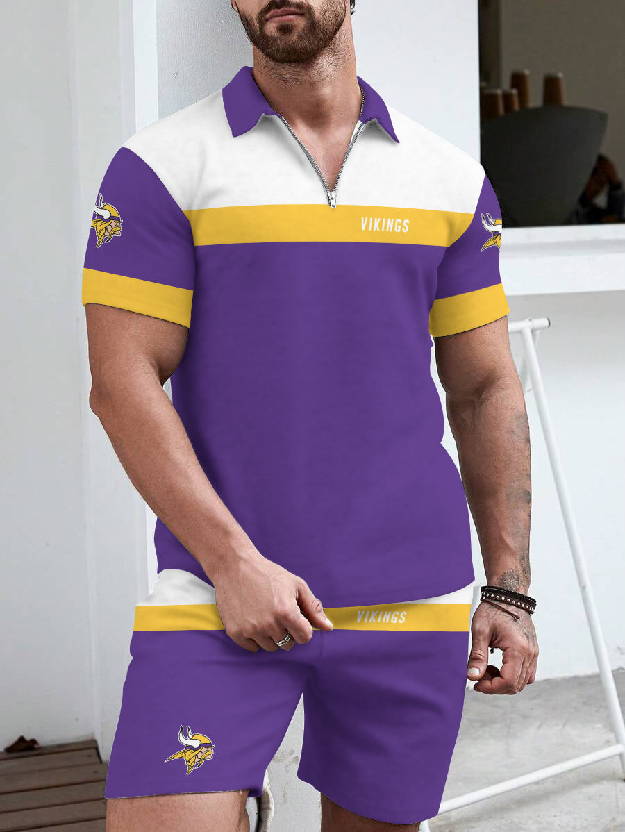 Minnesota Vikings  Limited Edition ZIP Polo Shirt And Shorts Two-Piece Suits