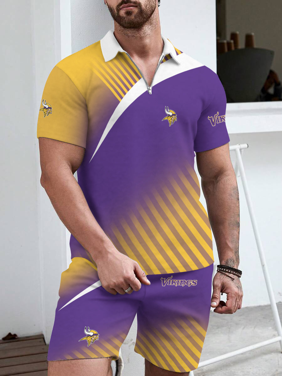 Minnesota Vikings Limited Edition ZIP Polo Shirt And Shorts Two-Piece Suits