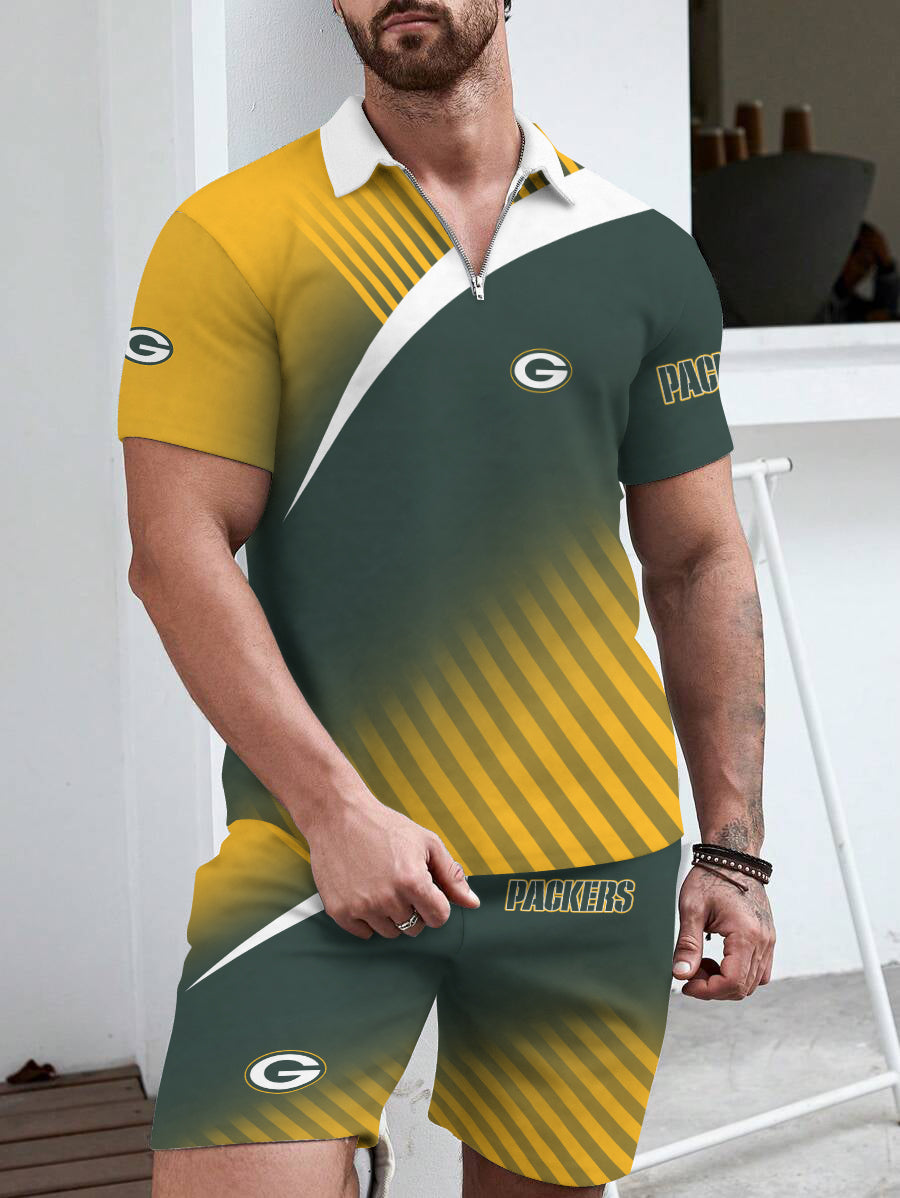 Green Bay Packers Limited Edition ZIP Polo Shirt And Shorts Two-Piece Suits