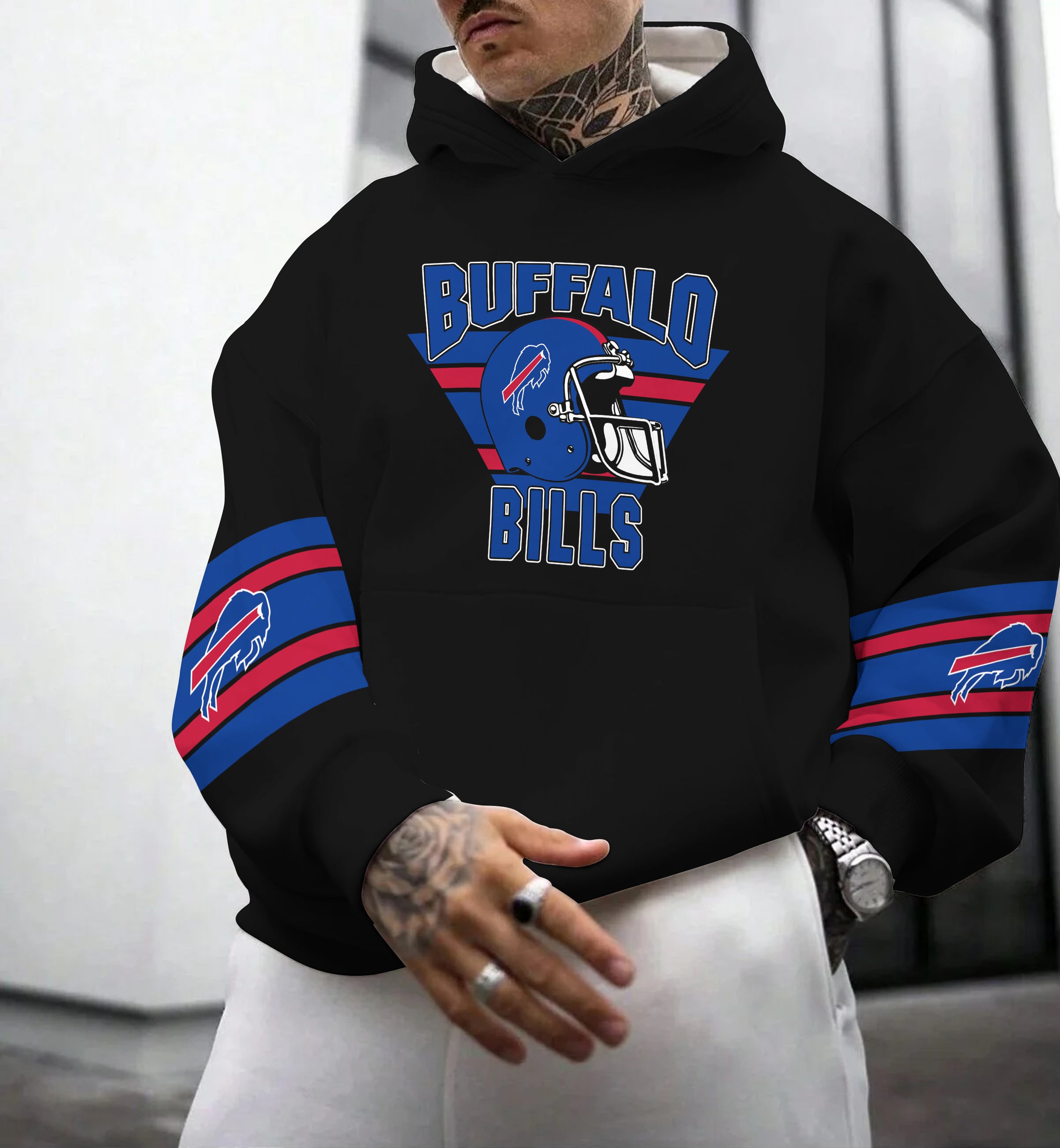 Buffalo Bills Printed Hooded Pocket Pullover Hoodie