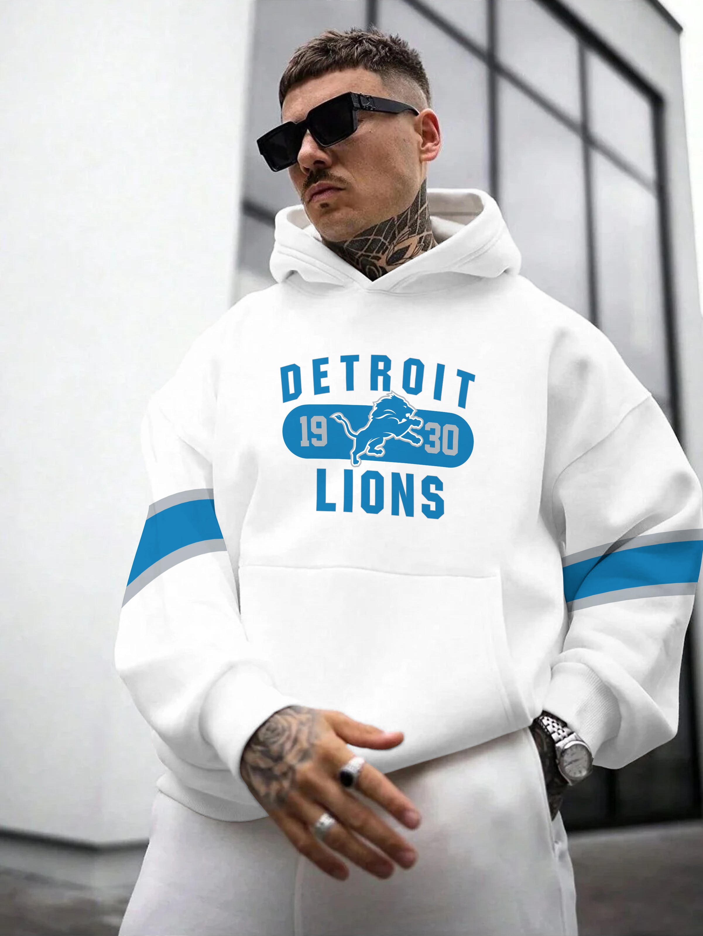 Detroit Lions Printed Hooded Pocket Pullover Hoodie