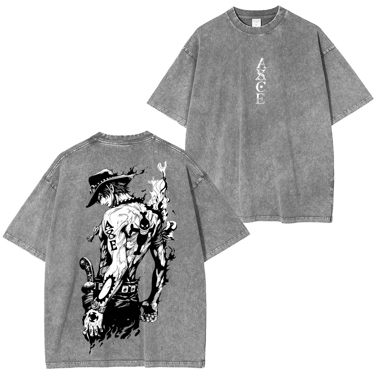 Portgas D. Ace One Piece Anime Double Printed Vintage Washed Tee