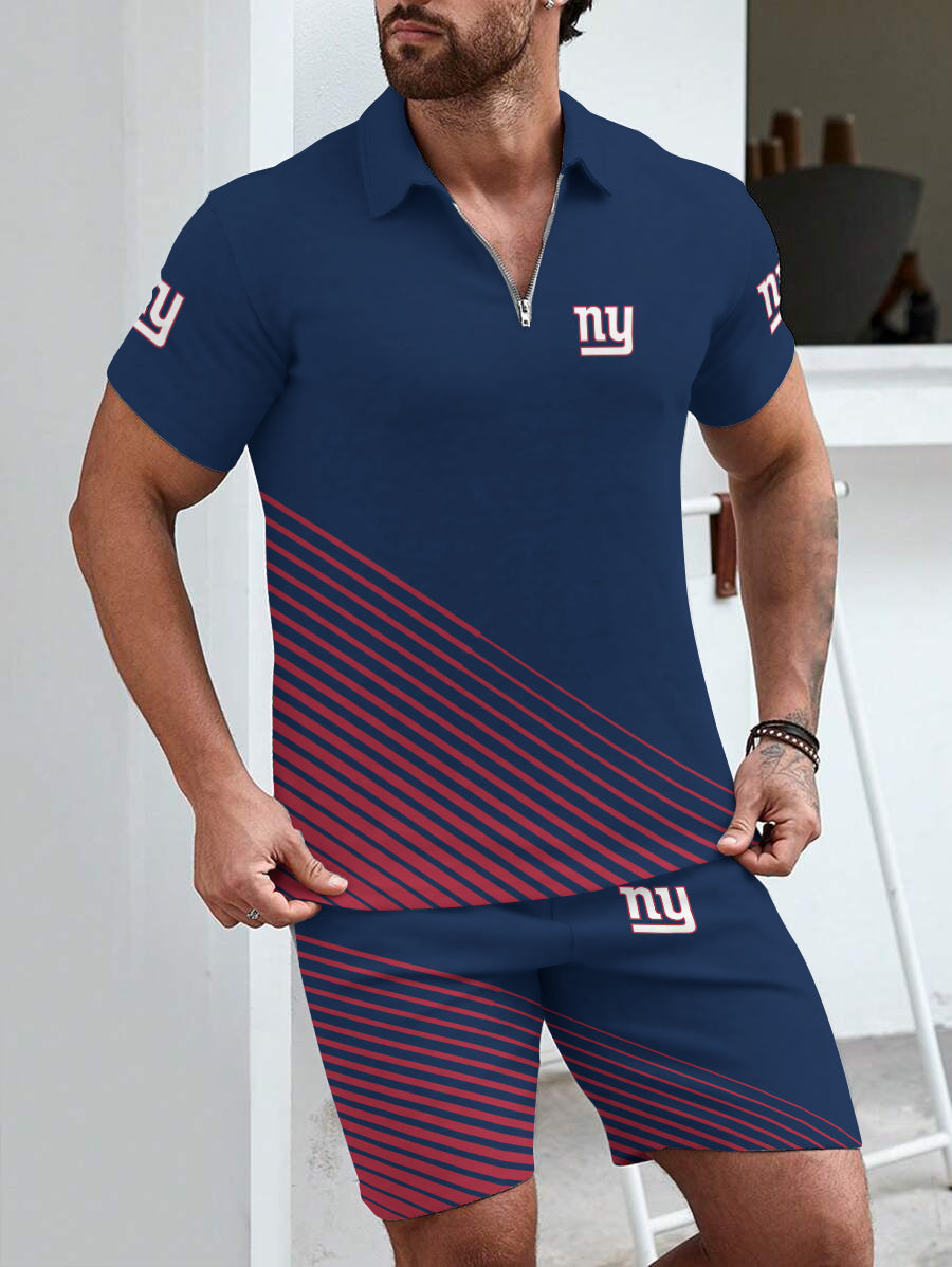 New York Giants Limited Edition ZIP Polo Shirt And Shorts Two-Piece Suits