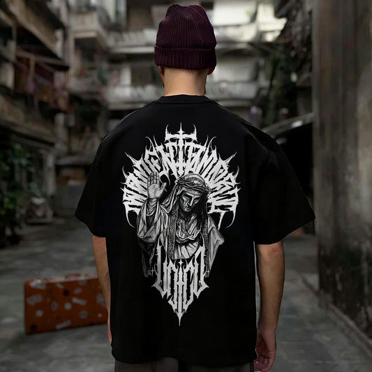 Dark Art Jesus With Metal Font Printed Men's T-shirt