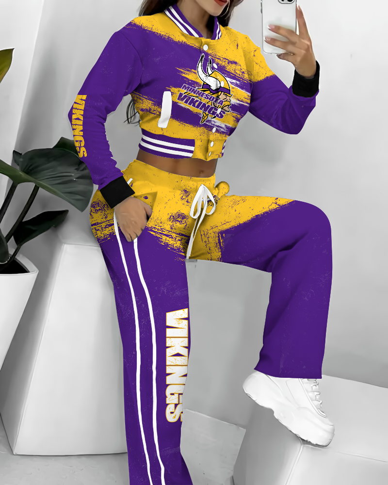Minnesota Vikings 3D Printed Varsity Jacket Set