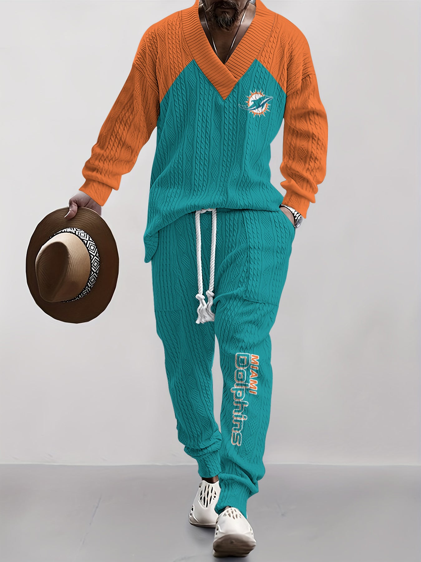 Miami Dolphins Classic  All-Season Long Sleeve V-Neck Pullover Sweater