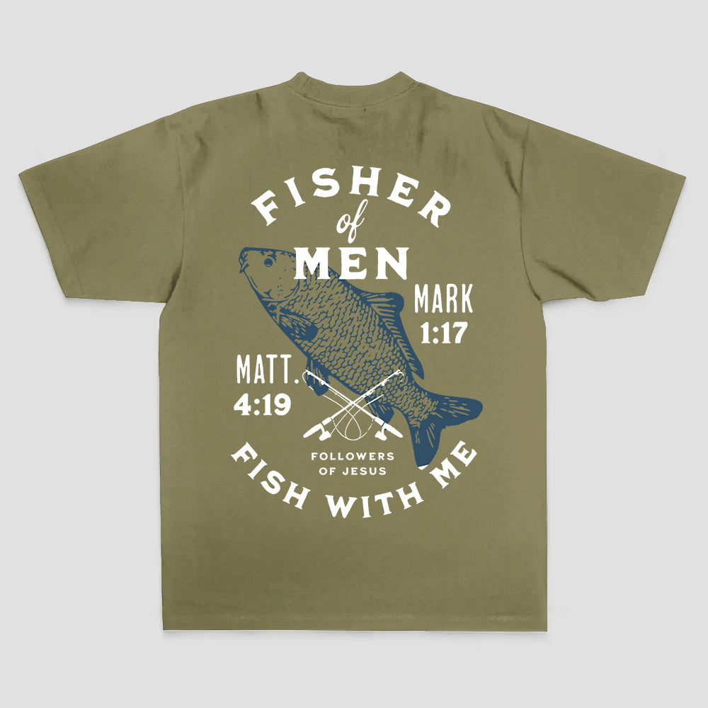 Fisher of men Mark 1:17 Matt. 4:19 Followers of jesus Fish with me Printed Men's T-shirt