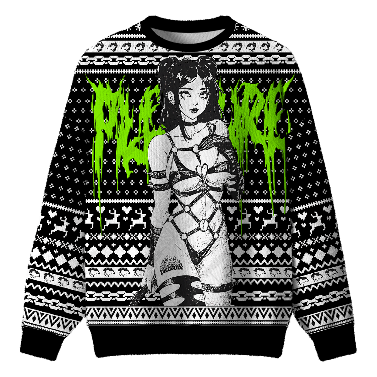 NEON LEATHER GIRL UGLY CHRISTMAS SWEATSHIRT — image 1