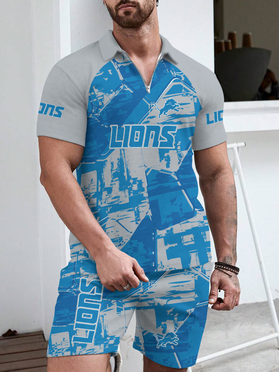Detroit Lions Limited Edition ZIP Polo Shirt And Shorts Two-Piece Suits