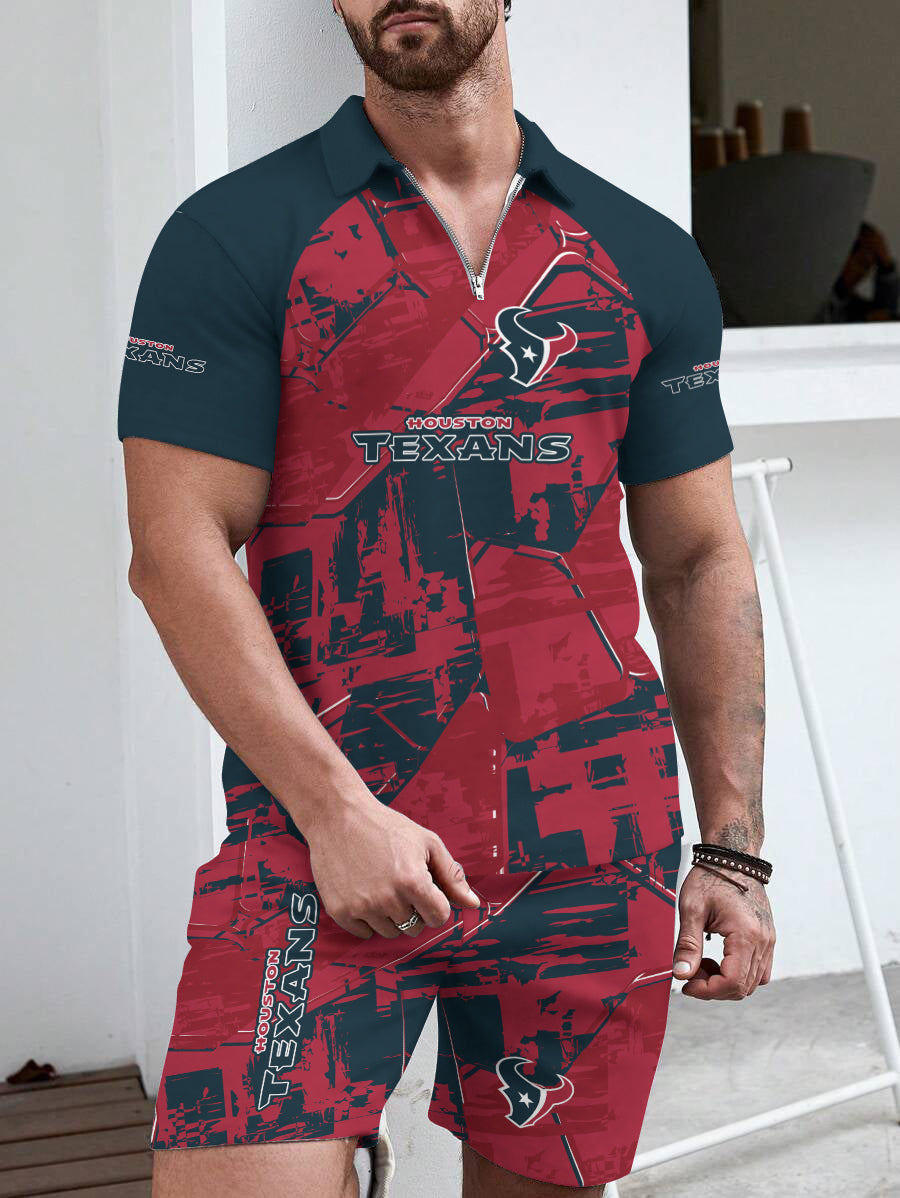 Houston Texans Limited Edition ZIP Polo Shirt And Shorts Two-Piece Suits
