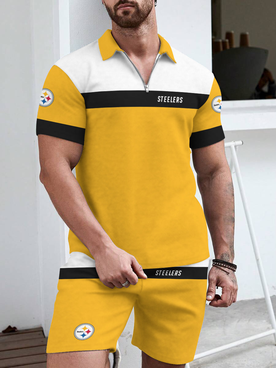 Pittsburgh Steelers  Limited Edition ZIP Polo Shirt And Shorts Two-Piece Suits