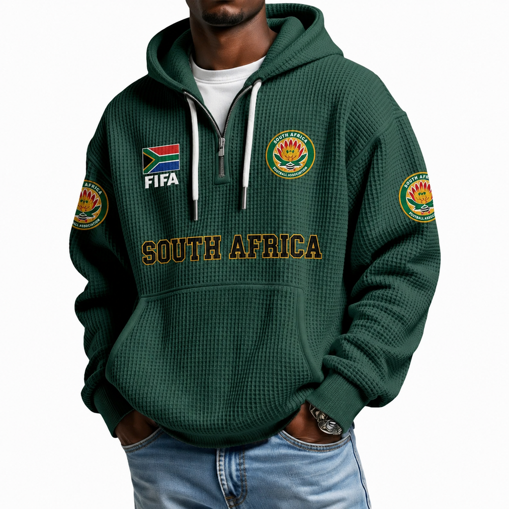 FIFA 2026 South Africa Printed Waffle Quarter Zip Football Fan Hoodie