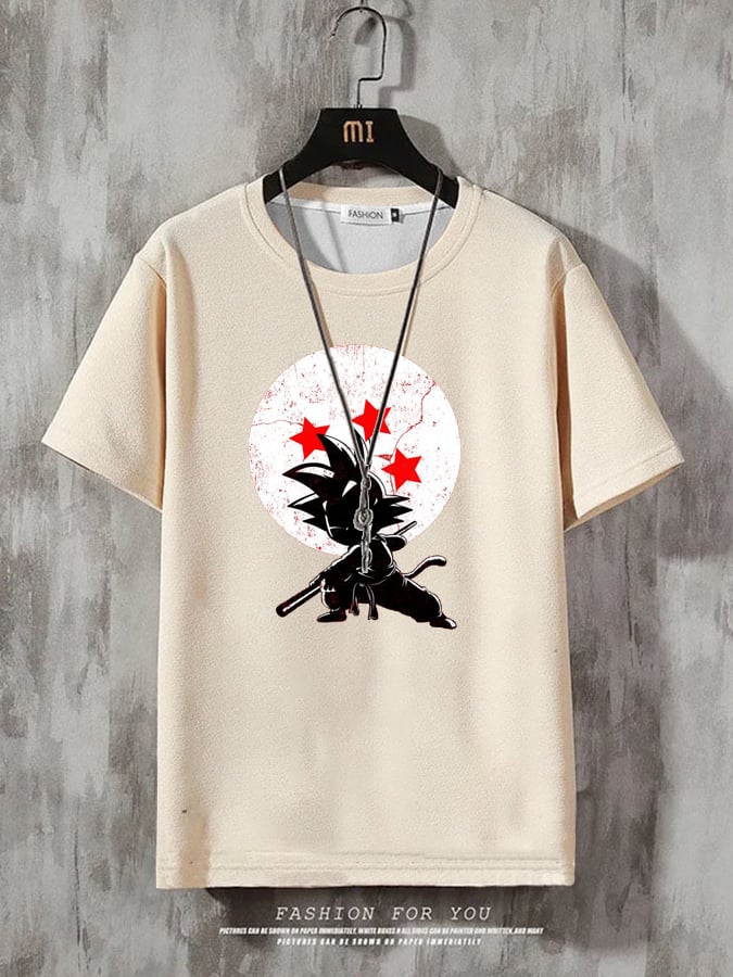 Men's Casual Anime Print Multicolor Cotton T-Shirt