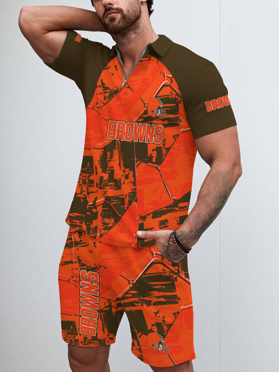 Cleveland Browns Limited Edition ZIP Polo Shirt And Shorts Two-Piece Suits