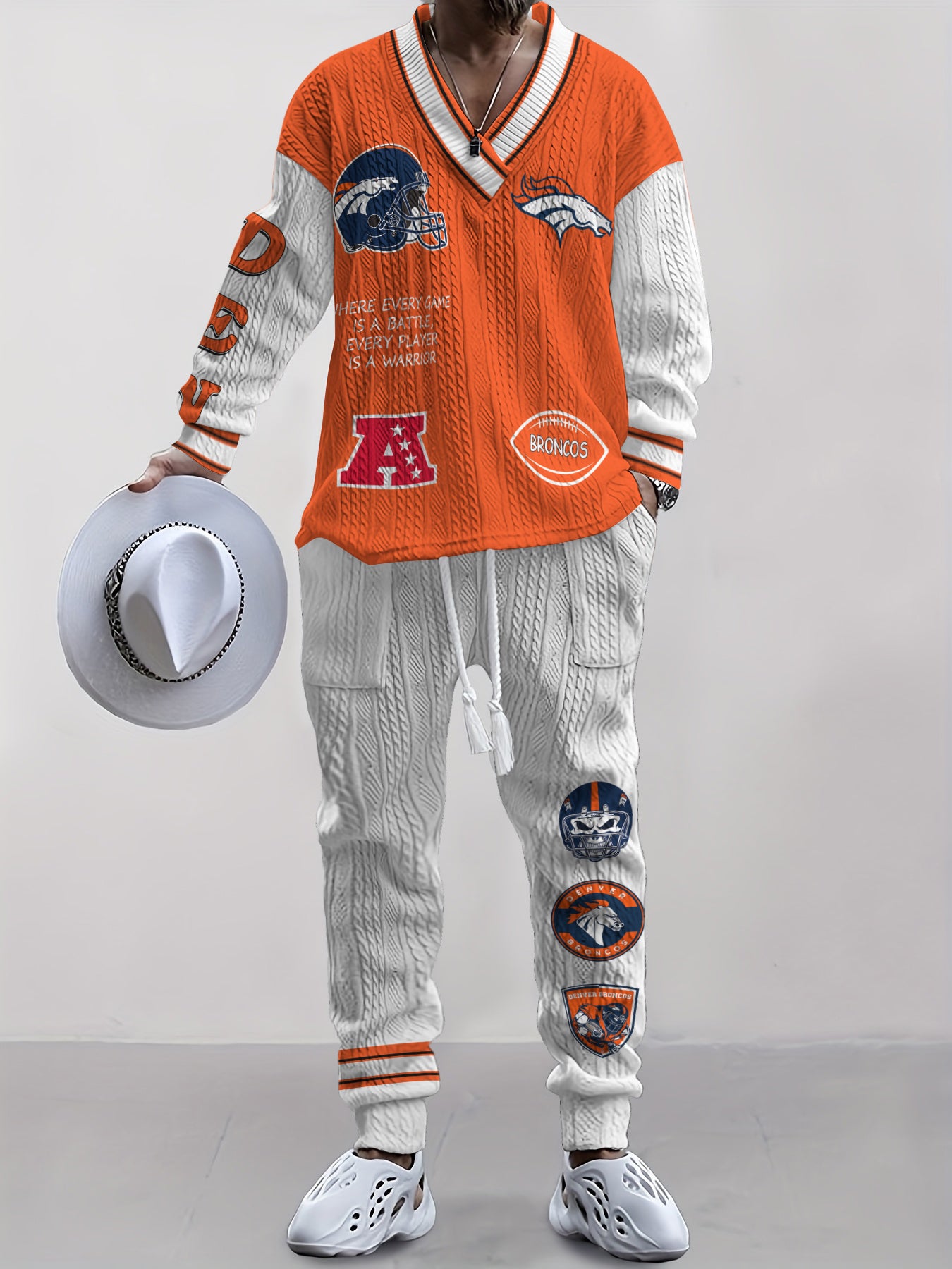 Denver Broncos Classic All-Season Long Sleeve V-Neck Pullover Sweater