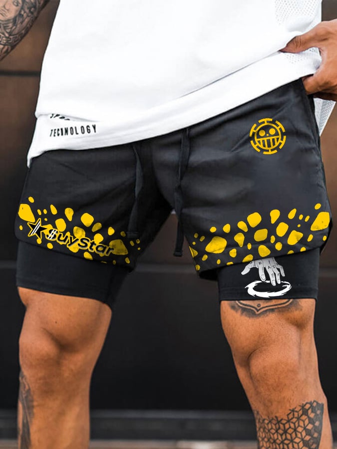 Men's Double Layer Fashionable   Digital Beach Pocket Shorts