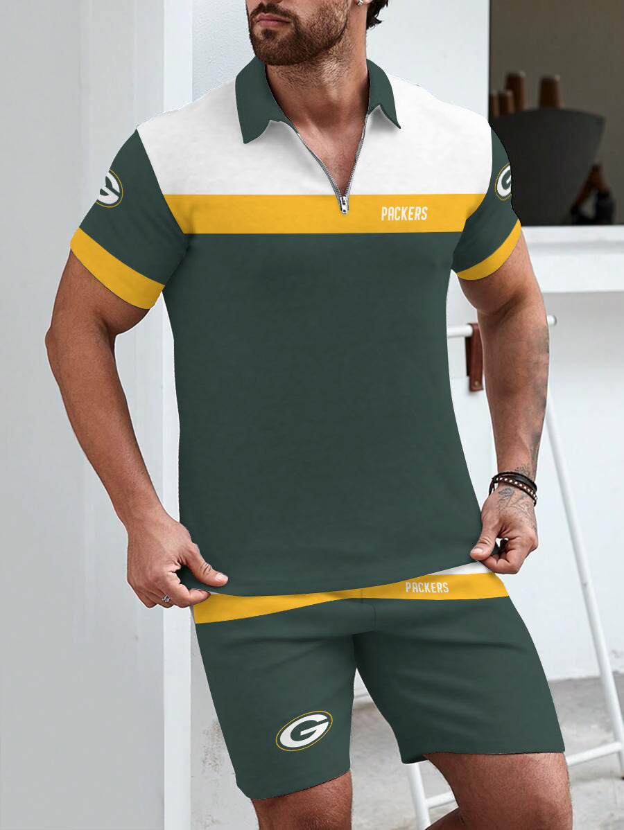 Green Bay Packers Limited Edition ZIP Polo Shirt And Shorts Two-Piece Suits