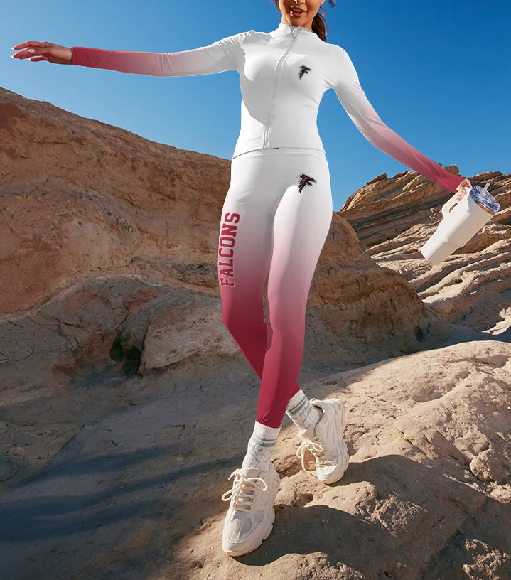 Atlanta Falcons 2 Piece Workout  Sets :Sculpt High Waist Gym Leggings & long Sleeve Sports Top