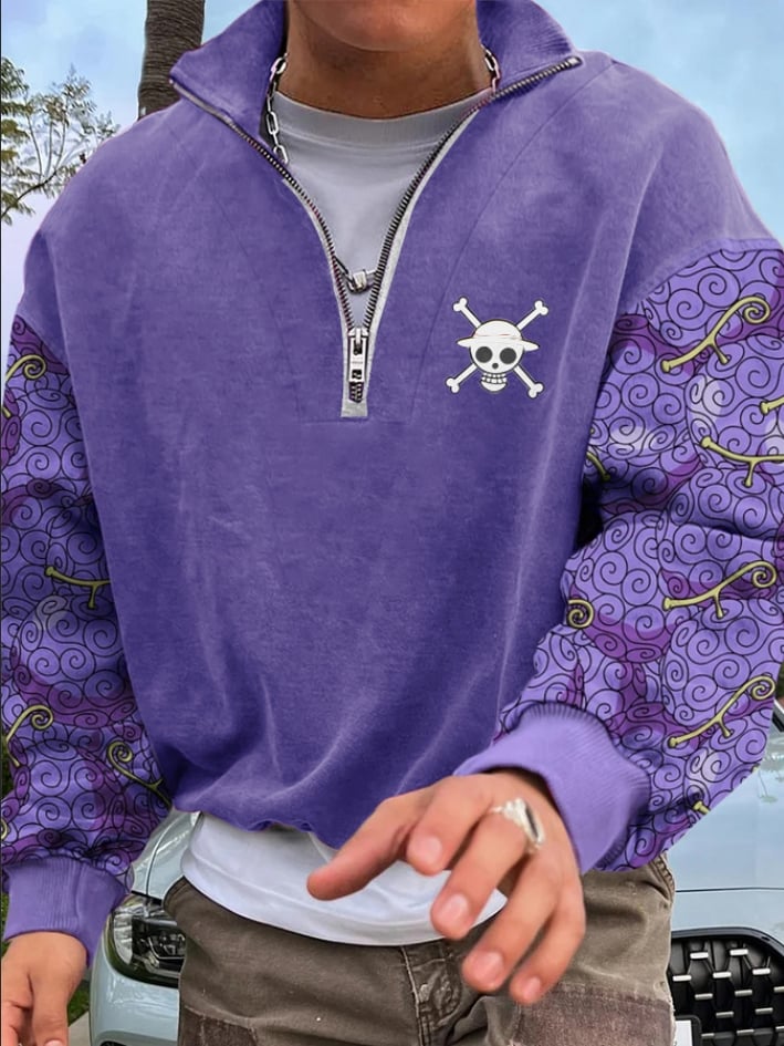 Men's Fashionable Devil Fruit Zipper Pullover Sweatshirt