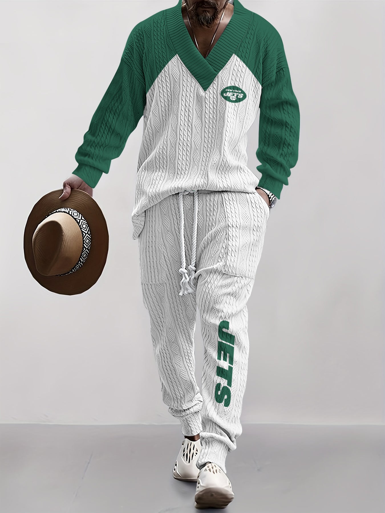 New York Jets Classic  All-Season Long Sleeve V-Neck Pullover Sweater