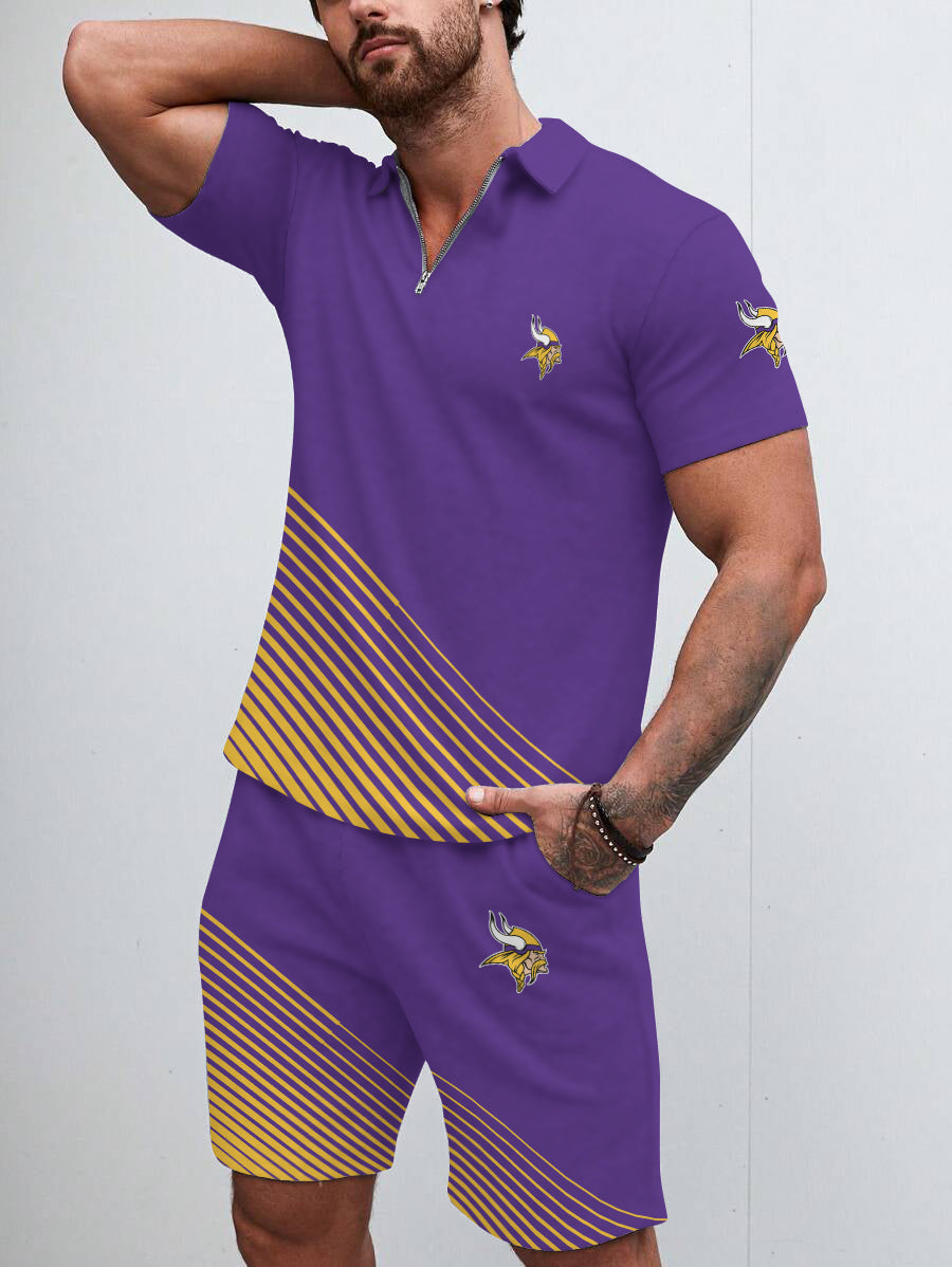 Minnesota Vikings  Limited Edition ZIP Polo Shirt And Shorts Two-Piece Suits