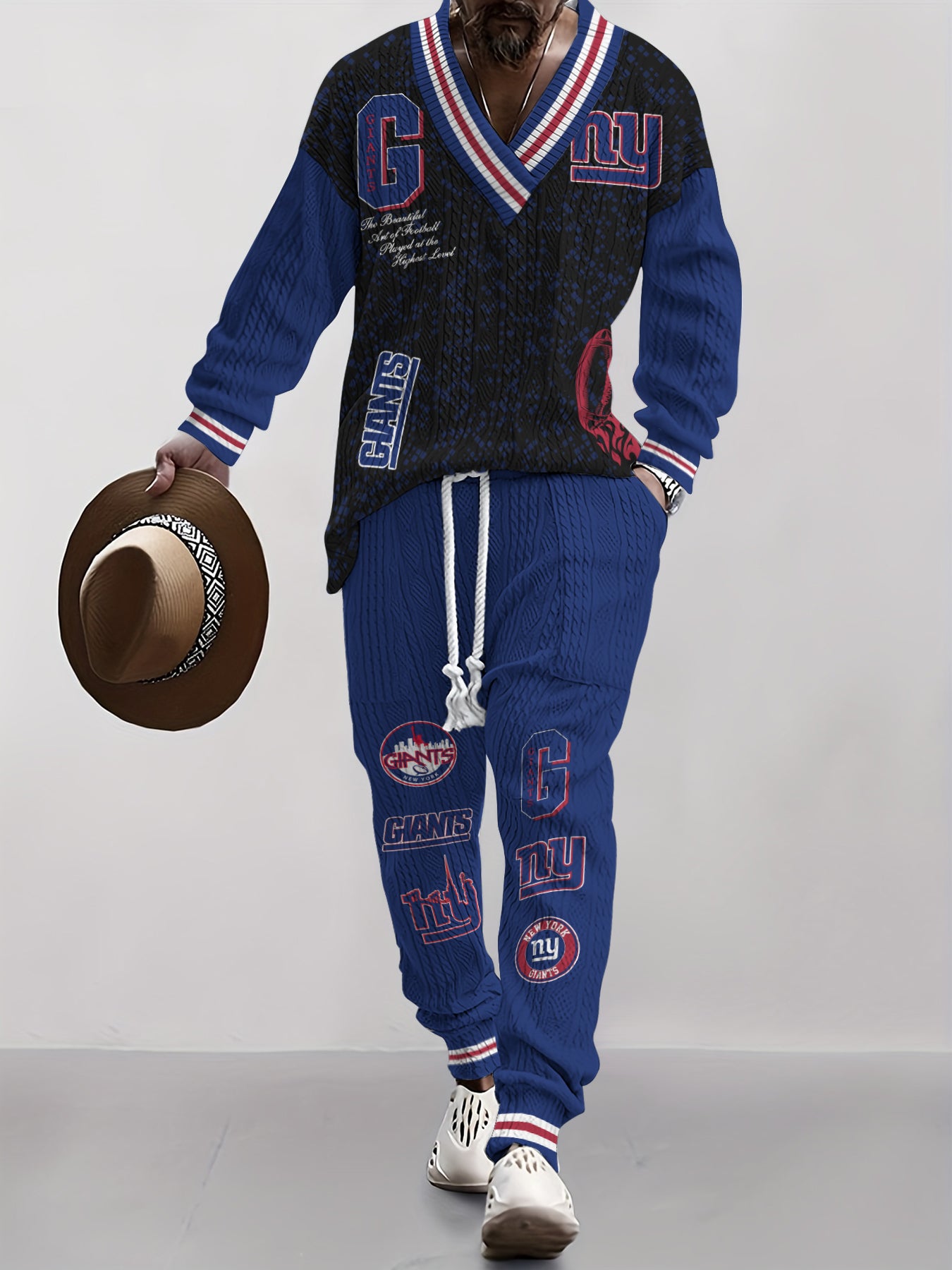 New York Giants  Classic All-Season Long Sleeve V-Neck Pullover Sweater