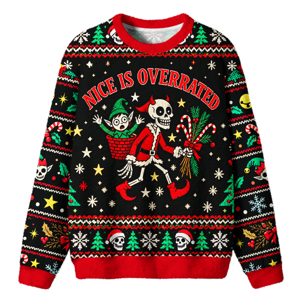NAUGHTY SKELETON UGLY CHRISTMAS SWEATSHIRT — image 1