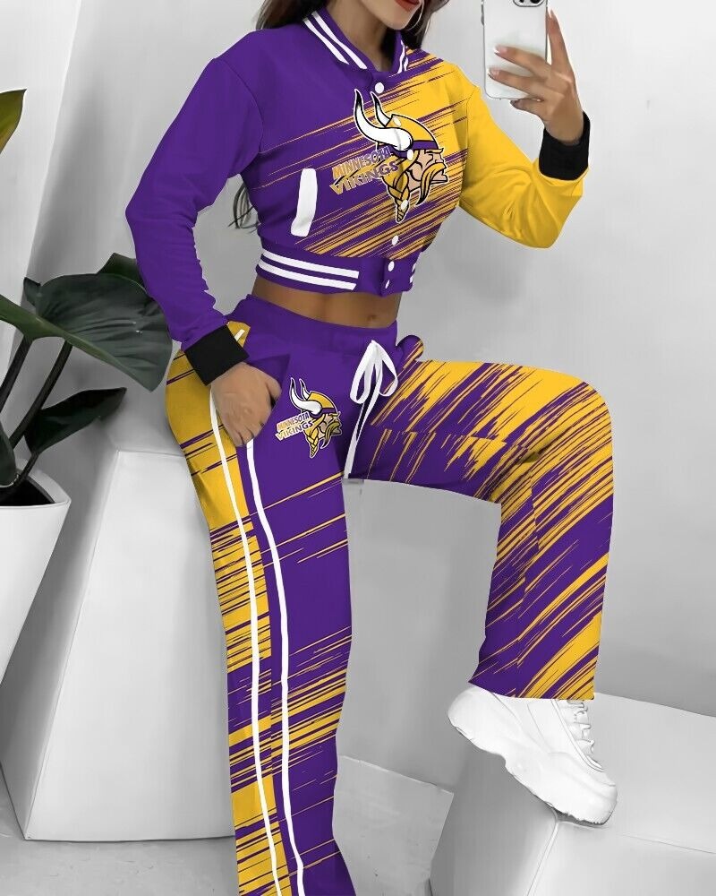 Minnesota Vikings 3D Printed Varsity Jacket Set