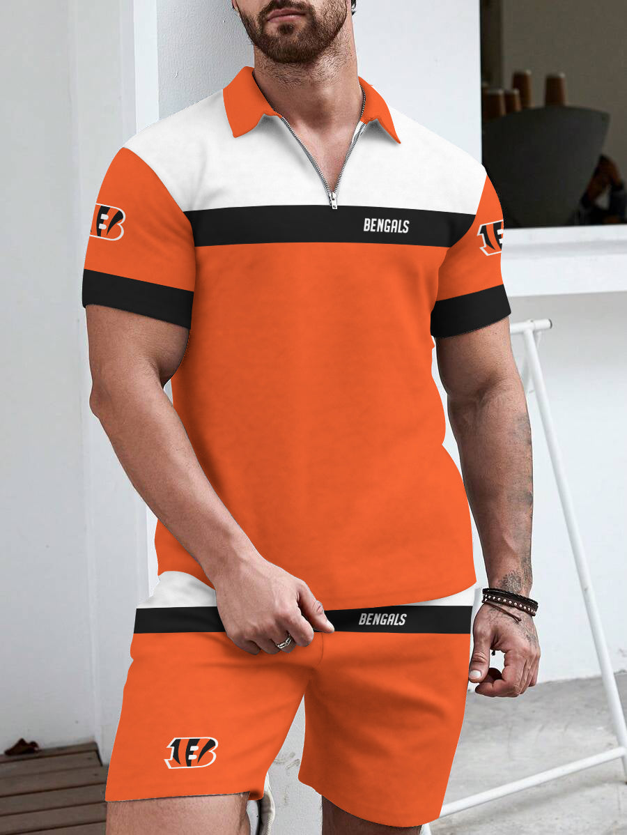 Cincinnati Bengals  Limited Edition ZIP Polo Shirt And Shorts Two-Piece Suits