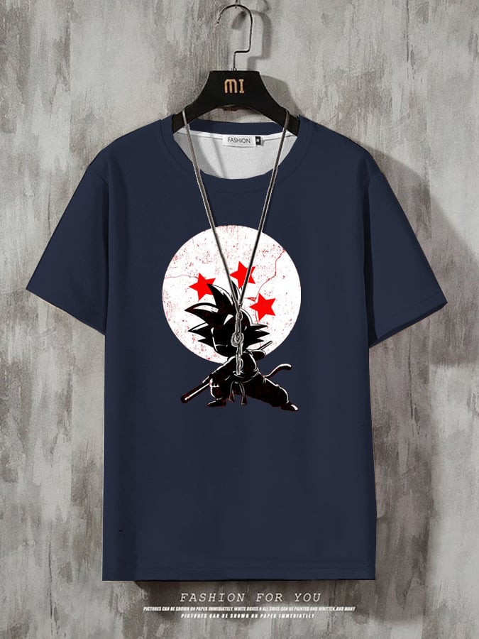 Men's Casual Anime Print Multicolor Cotton T-Shirt