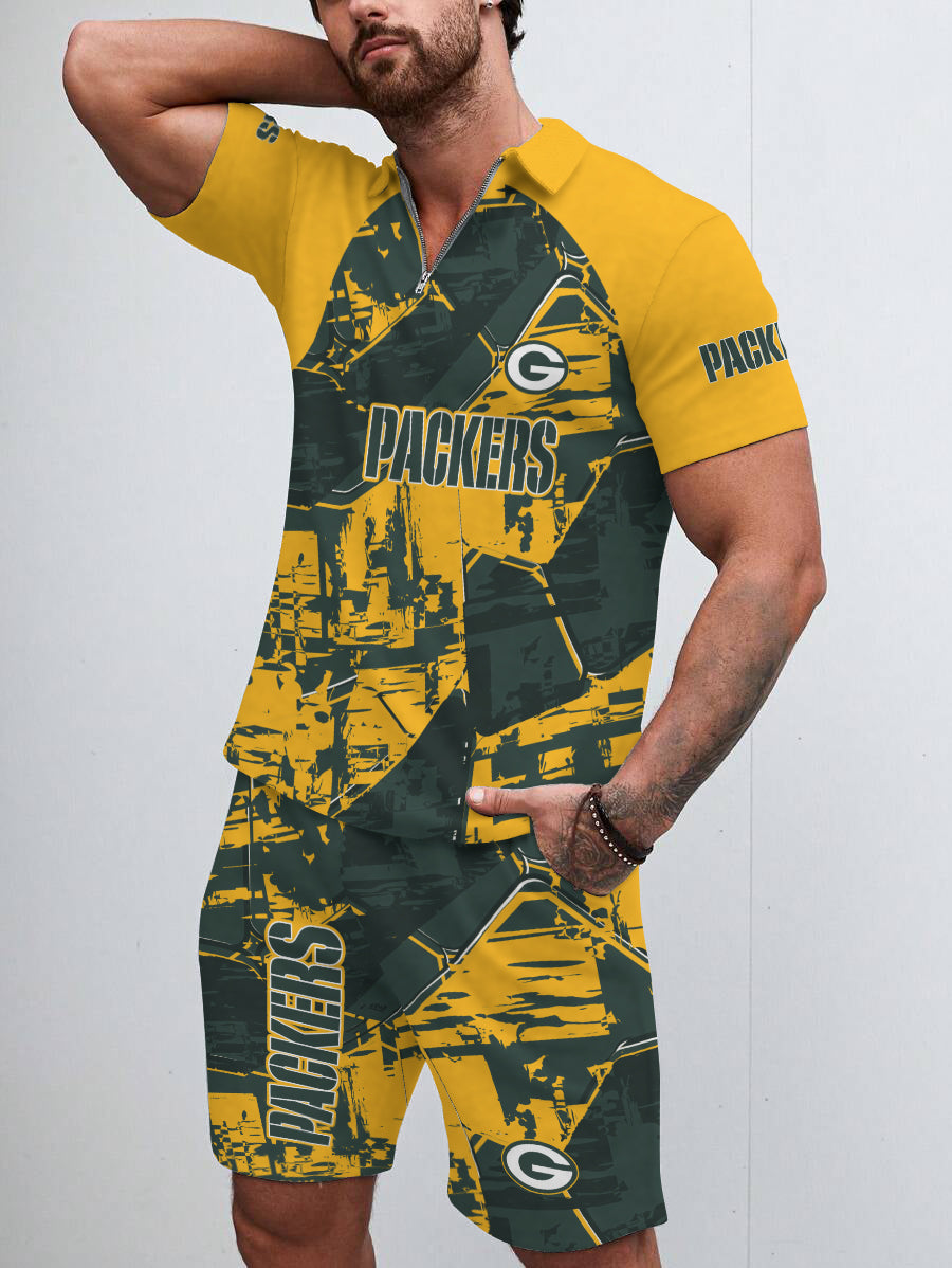 Green Bay Packers Limited Edition ZIP Polo Shirt And Shorts Two-Piece Suits