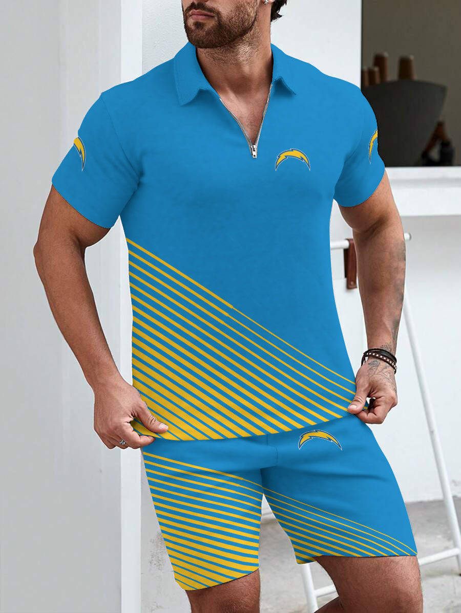 Los Angeles Chargers  Limited Edition ZIP Polo Shirt And Shorts Two-Piece Suits