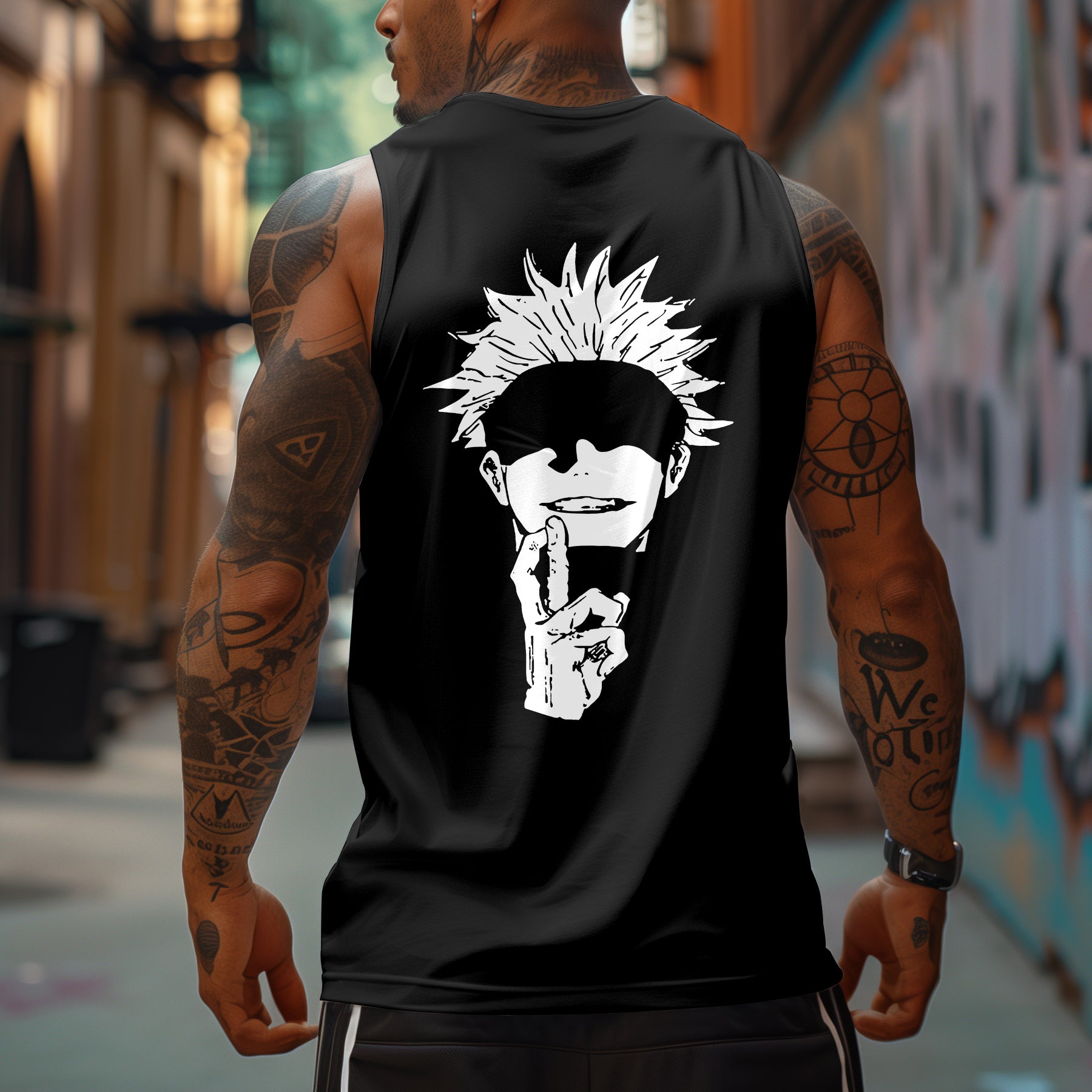 Oversized Anime Print Sports Tank Top