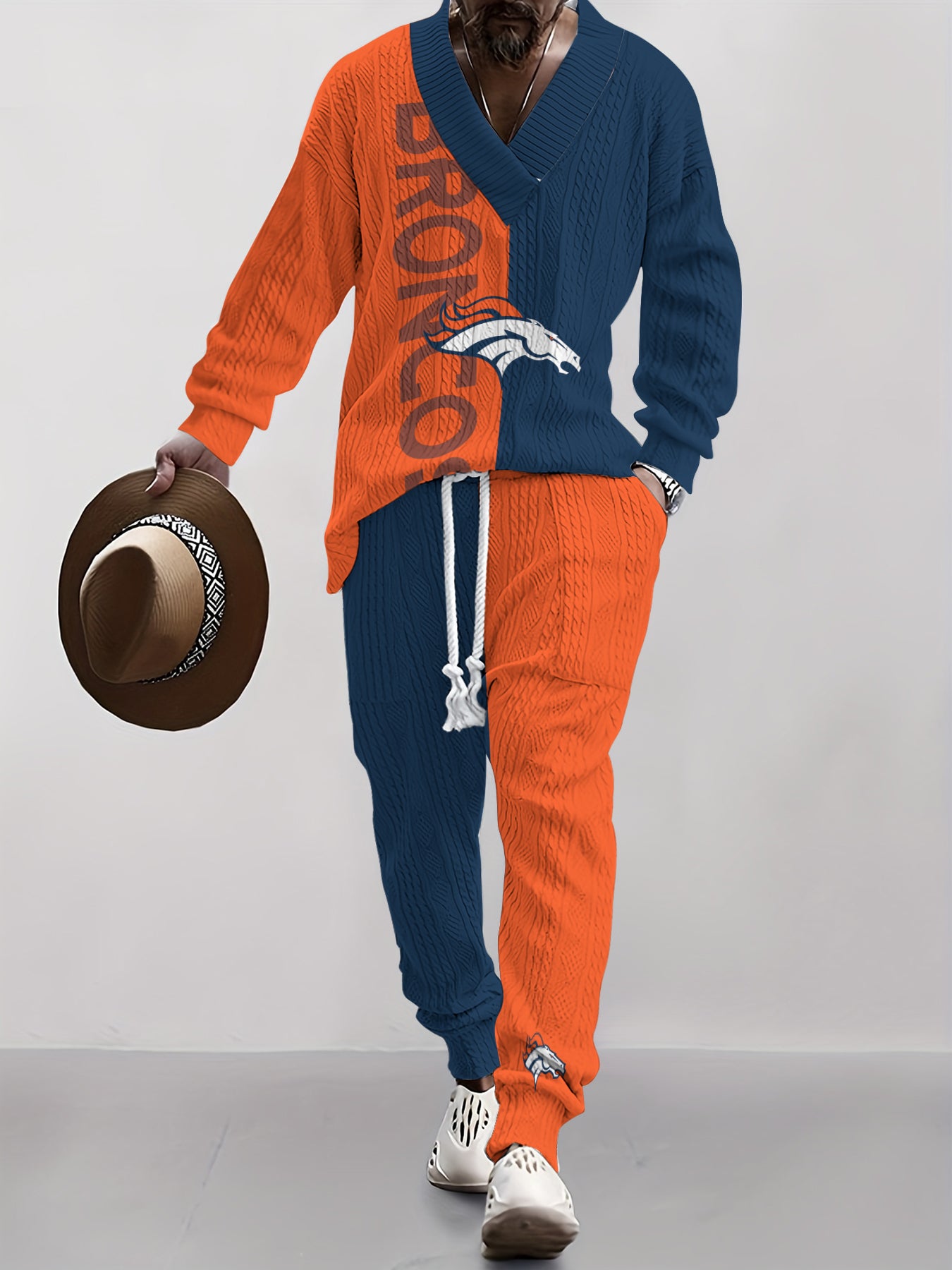 Denver Broncos  Classic All-Season Long Sleeve V-Neck Pullover Sweater