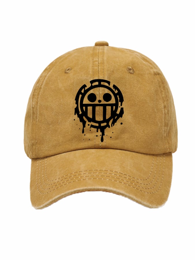 Unisex Distressed Washed Cotton Smiley Hat