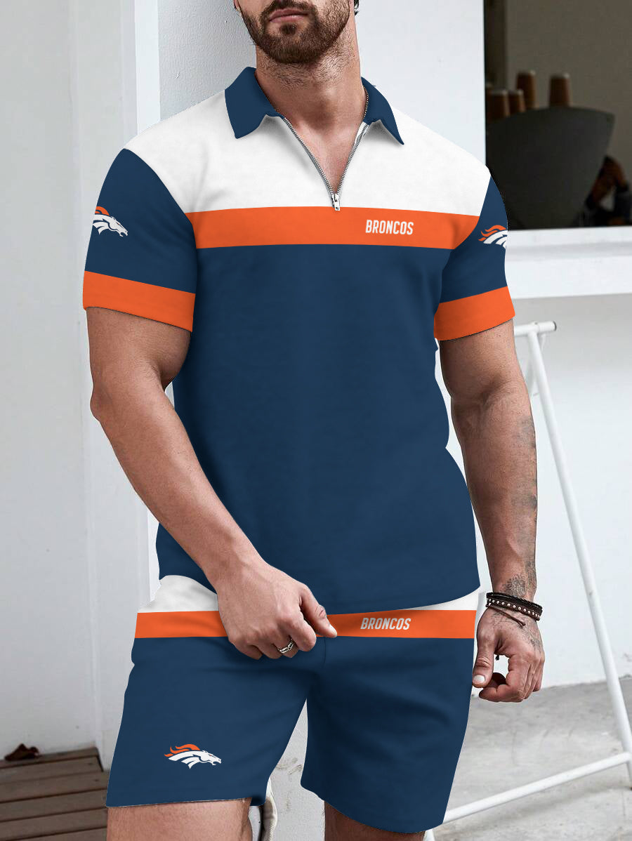 Denver Broncos  Limited Edition ZIP Polo Shirt And Shorts Two-Piece Suits