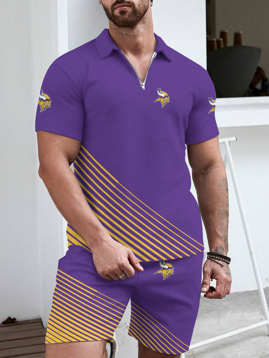 Minnesota Vikings  Limited Edition ZIP Polo Shirt And Shorts Two-Piece Suits