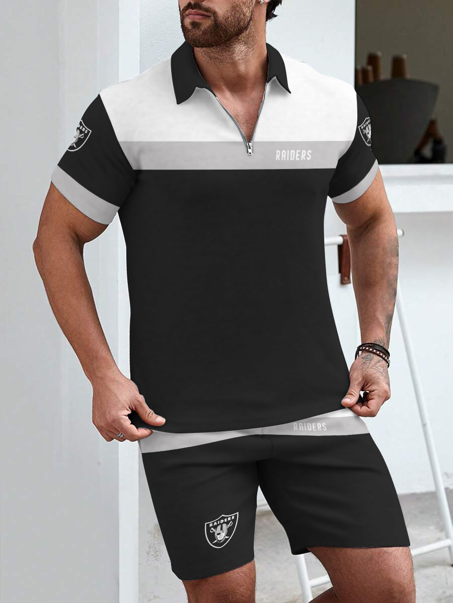 Las Vegas Raiders  Limited Edition ZIP Polo Shirt And Shorts Two-Piece Suits