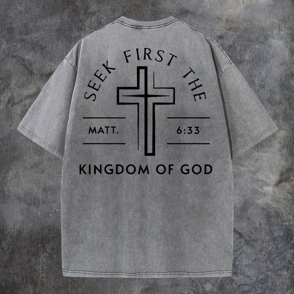 Seek First The Kingdom Of God Printed Oversize Washed T-Shirt