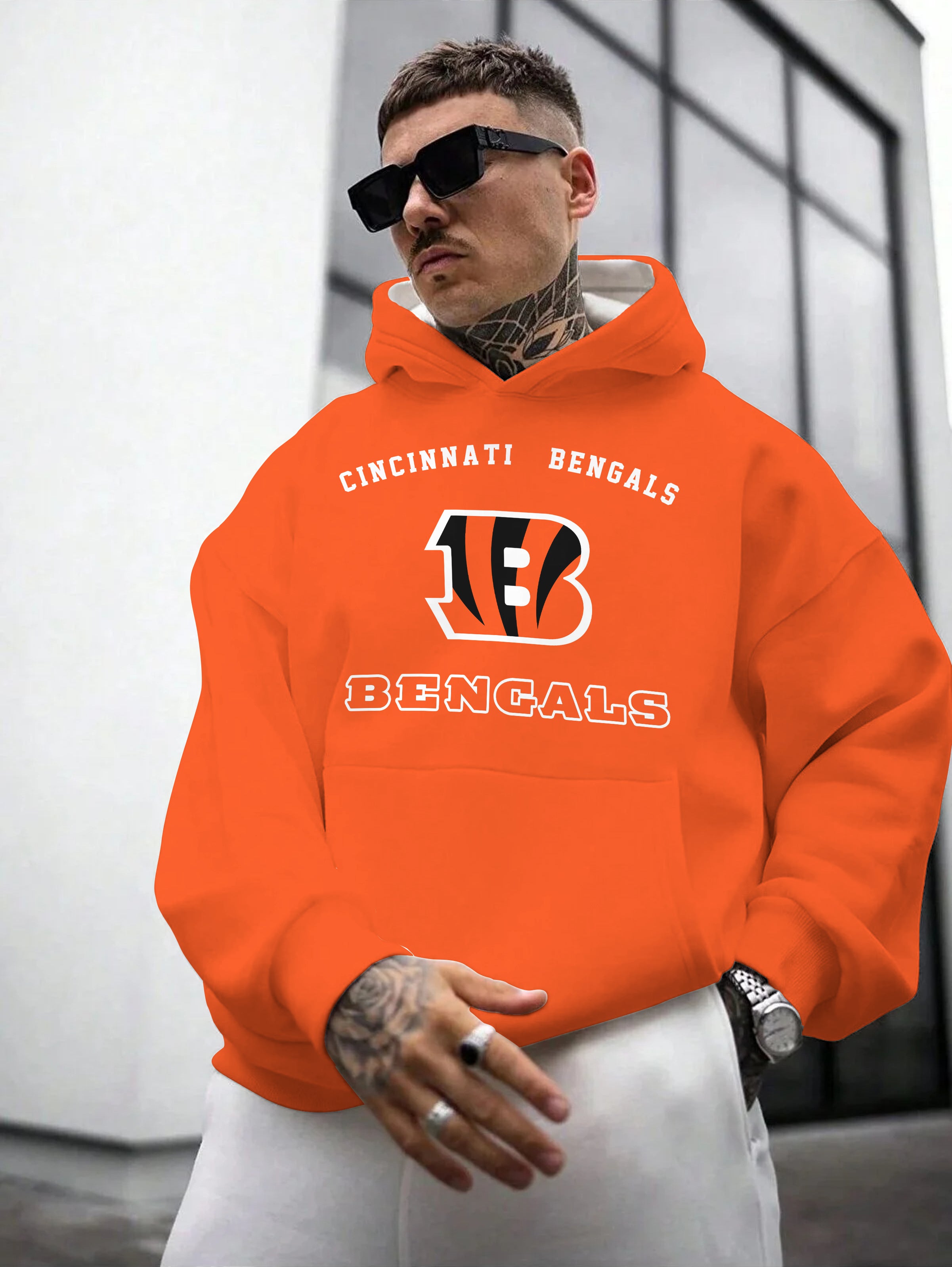 Cincinnati Bengals Printed Hooded Pocket Pullover Hoodie