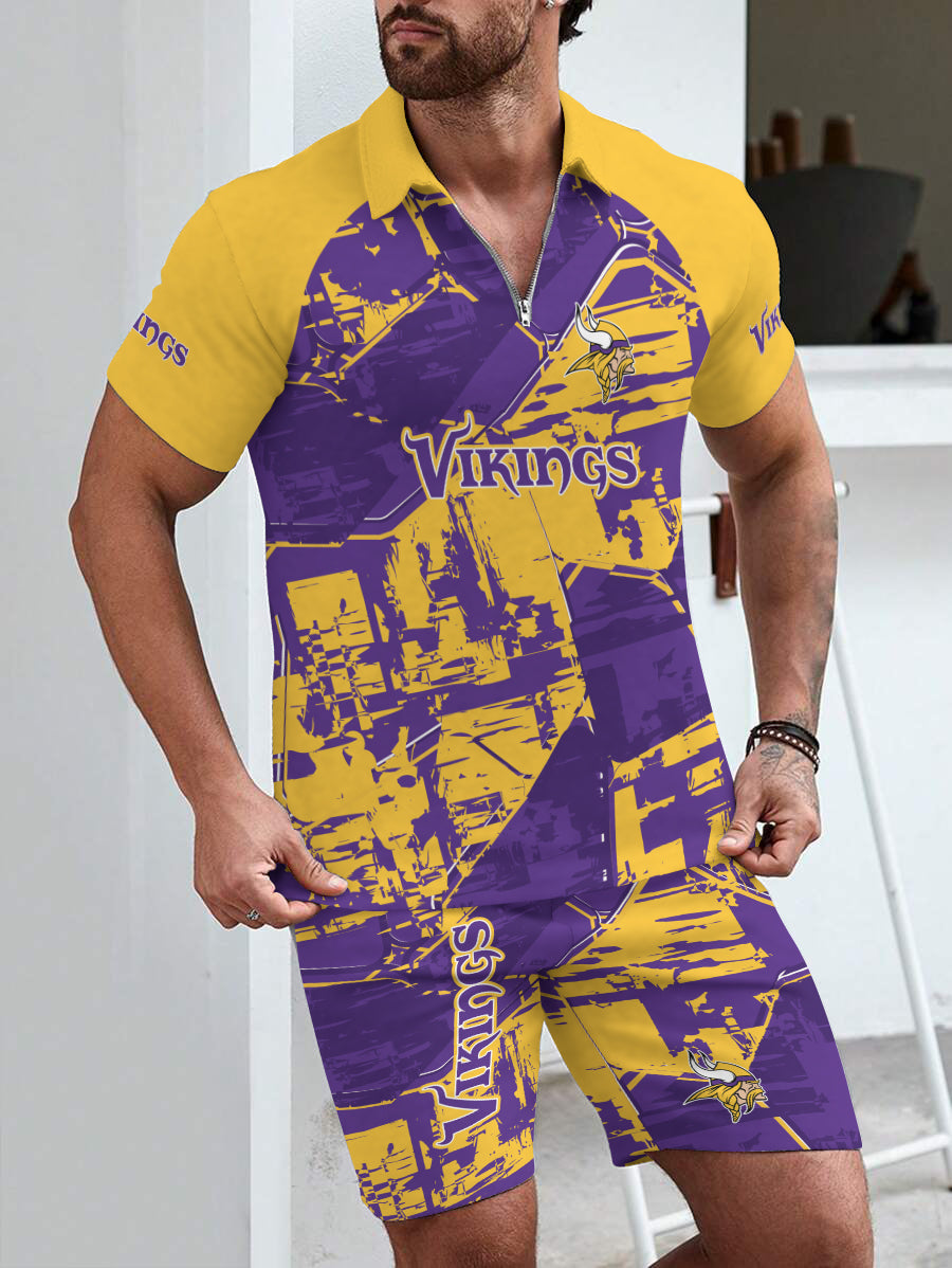 Minnesota Vikings Limited Edition ZIP Polo Shirt And Shorts Two-Piece Suits