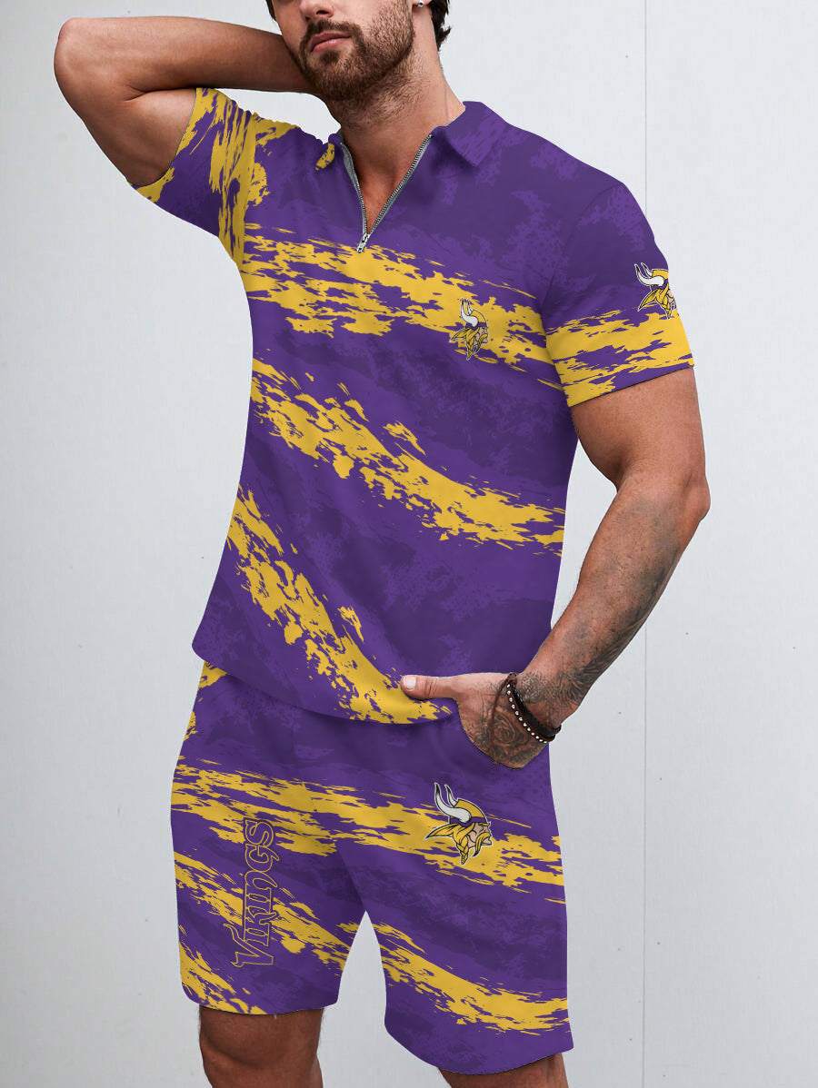 Minnesota Vikings Limited Edition ZIP Polo Shirt And Shorts Two-Piece Suits