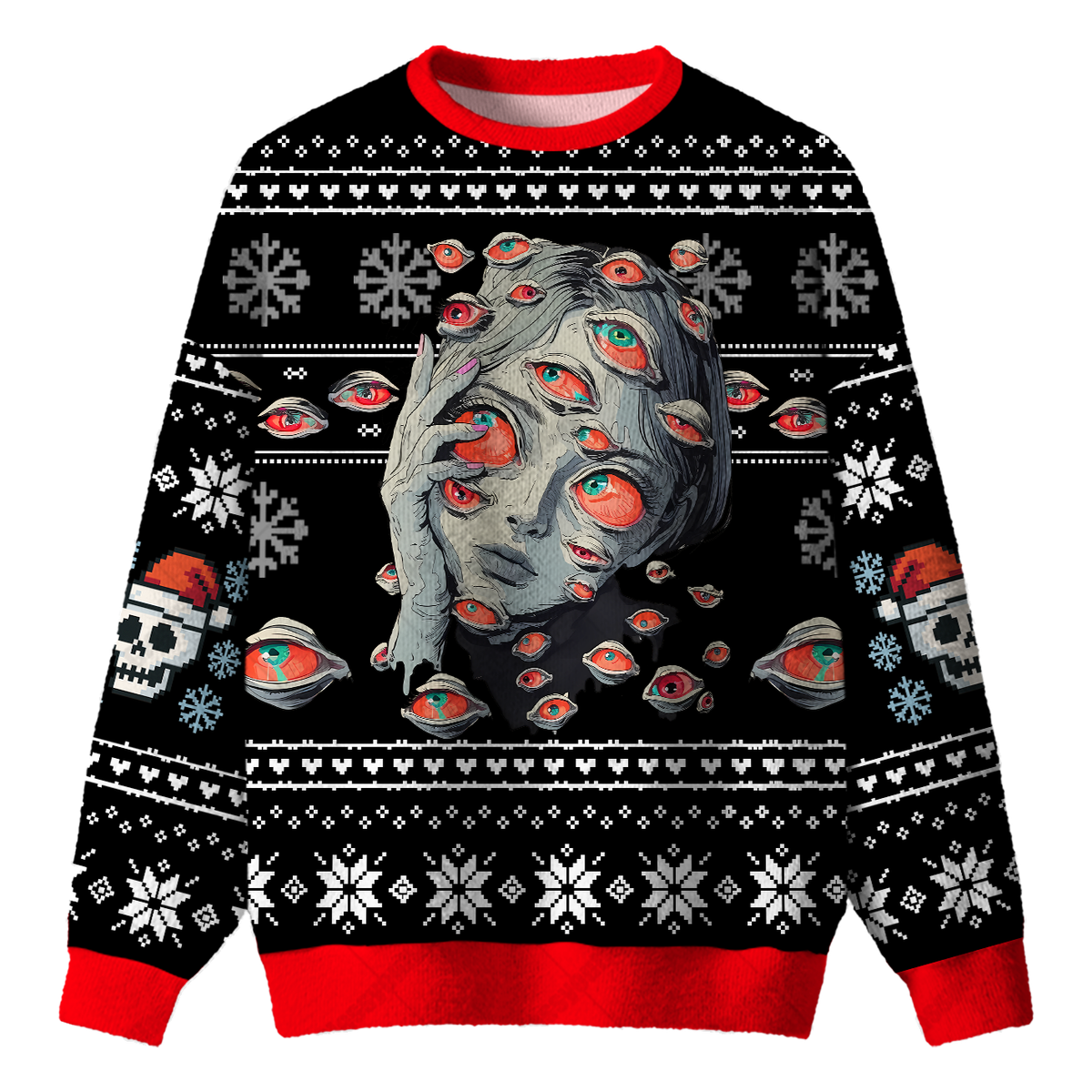 MULTI EYED GIRL SKELETON UGLY CHRISTMAS SWEATSHIRT — image 1
