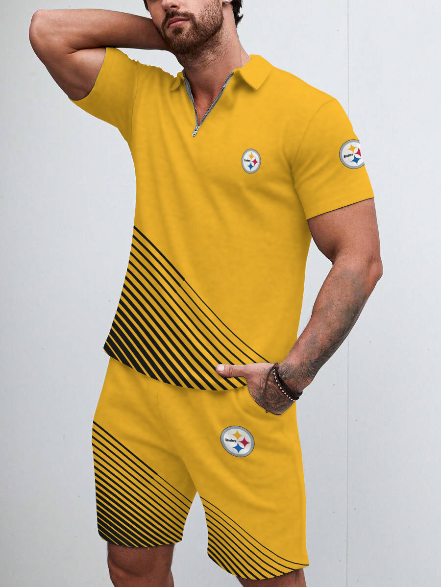 Pittsburgh Steelers Limited Edition ZIP Polo Shirt And Shorts Two-Piece Suits