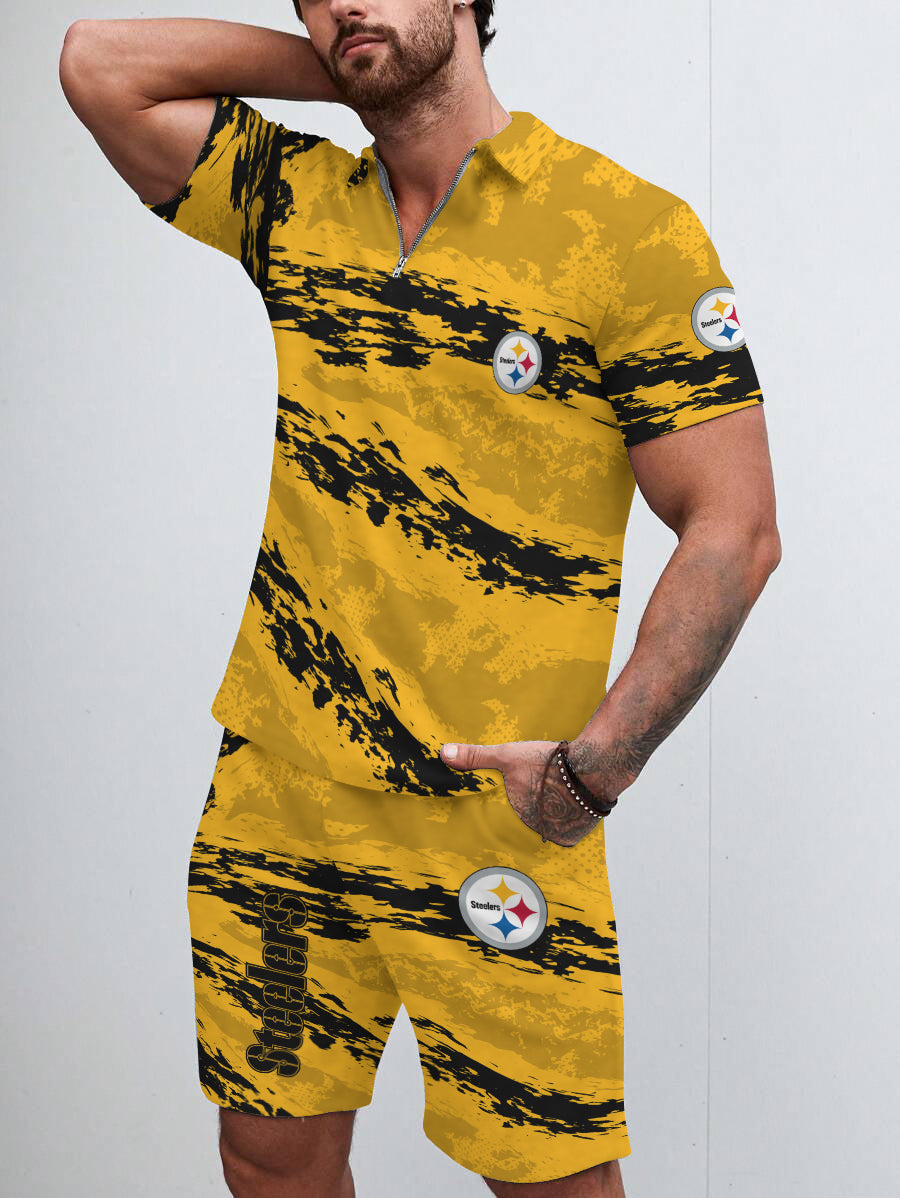 Pittsburgh Steelers Limited Edition ZIP Polo Shirt And Shorts Two-Piece Suits