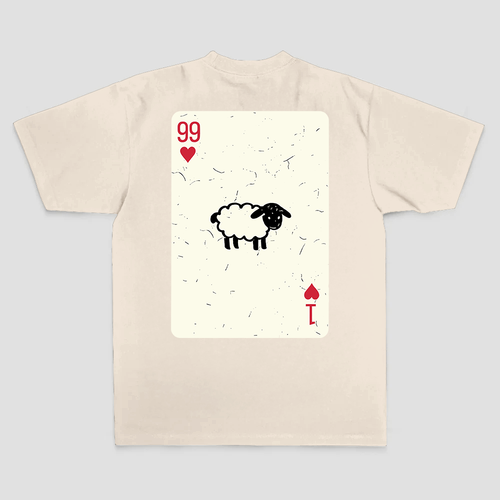 99 Of Hearts Sheep Playing Card Printed Men's T-shirt